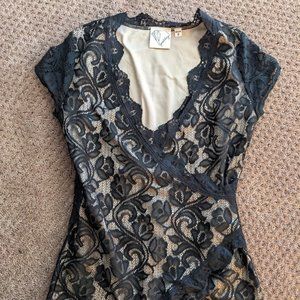 Jaretchung, Wrap Around Style, Black, Lace Blouse